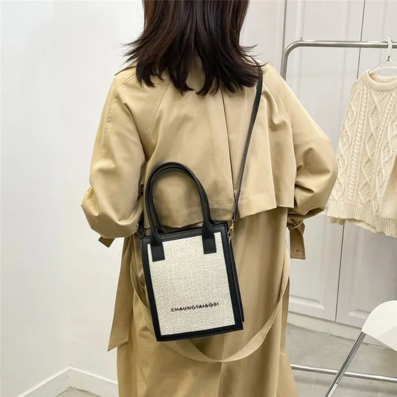 Luxury Brand Designer Crossbody Bag | PU Leather & Linen Women’s Shoulder Bag | Casual Boston Handbag & Purse Luxegan