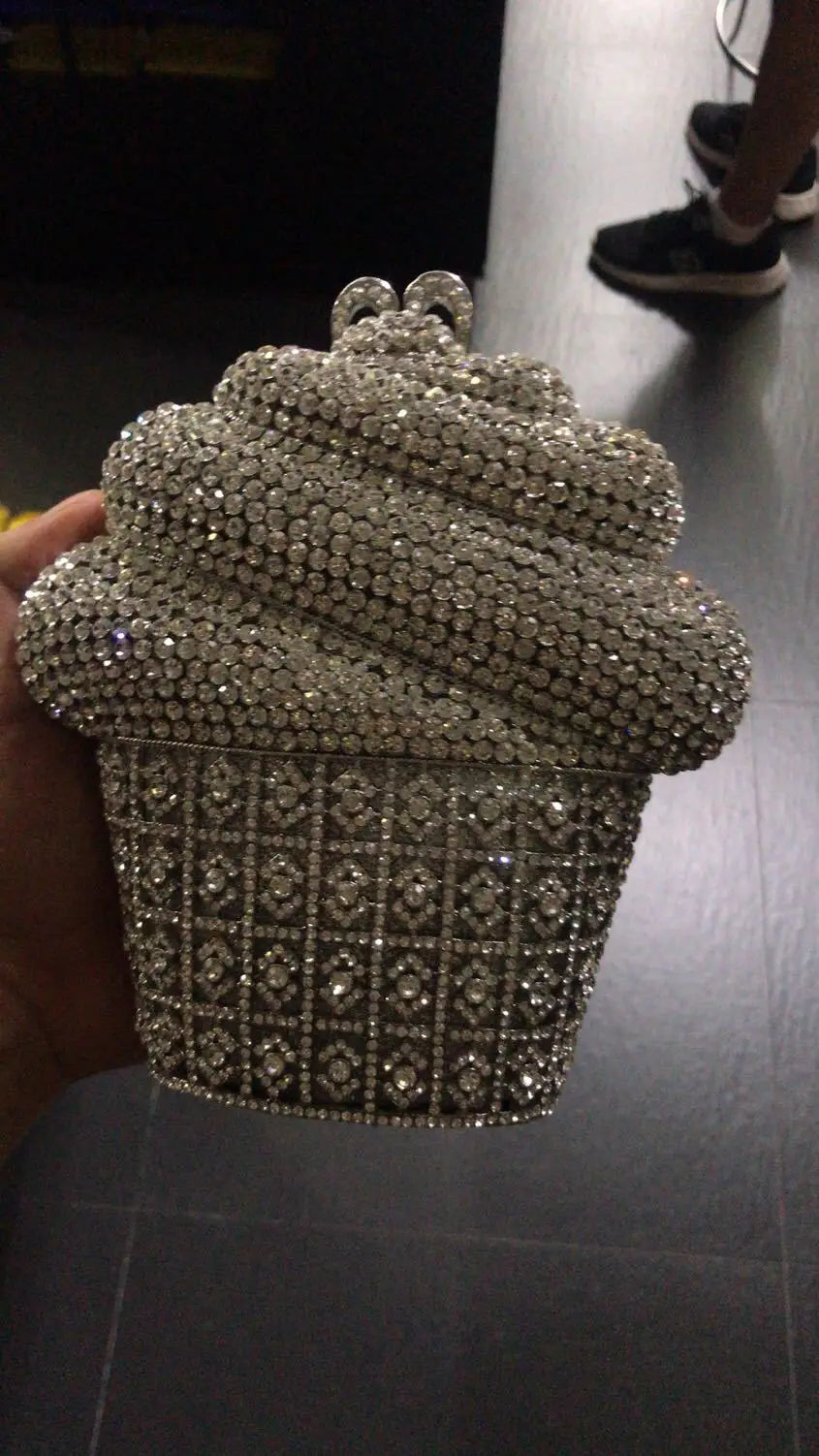Luxury Crystal Ice Cream Evening Clutch | Sophisticated Diamond-Encrusted Cupcake Bag | Elegant Gold & Silver Wedding Party Prom Purse | "Dignified" Bespoke Handbag with Chain Strap Luxegan