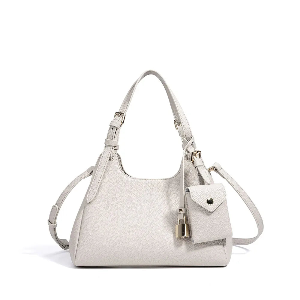 Women’s Genuine Cowhide Leather Shoulder Bag | Luxurious Fashion Handbag with Detachable Mini Pouch | Adjustable Strap Crossbody | Vintage Candy Pattern Leather Tote (Model JYH-2209) Luxegan
