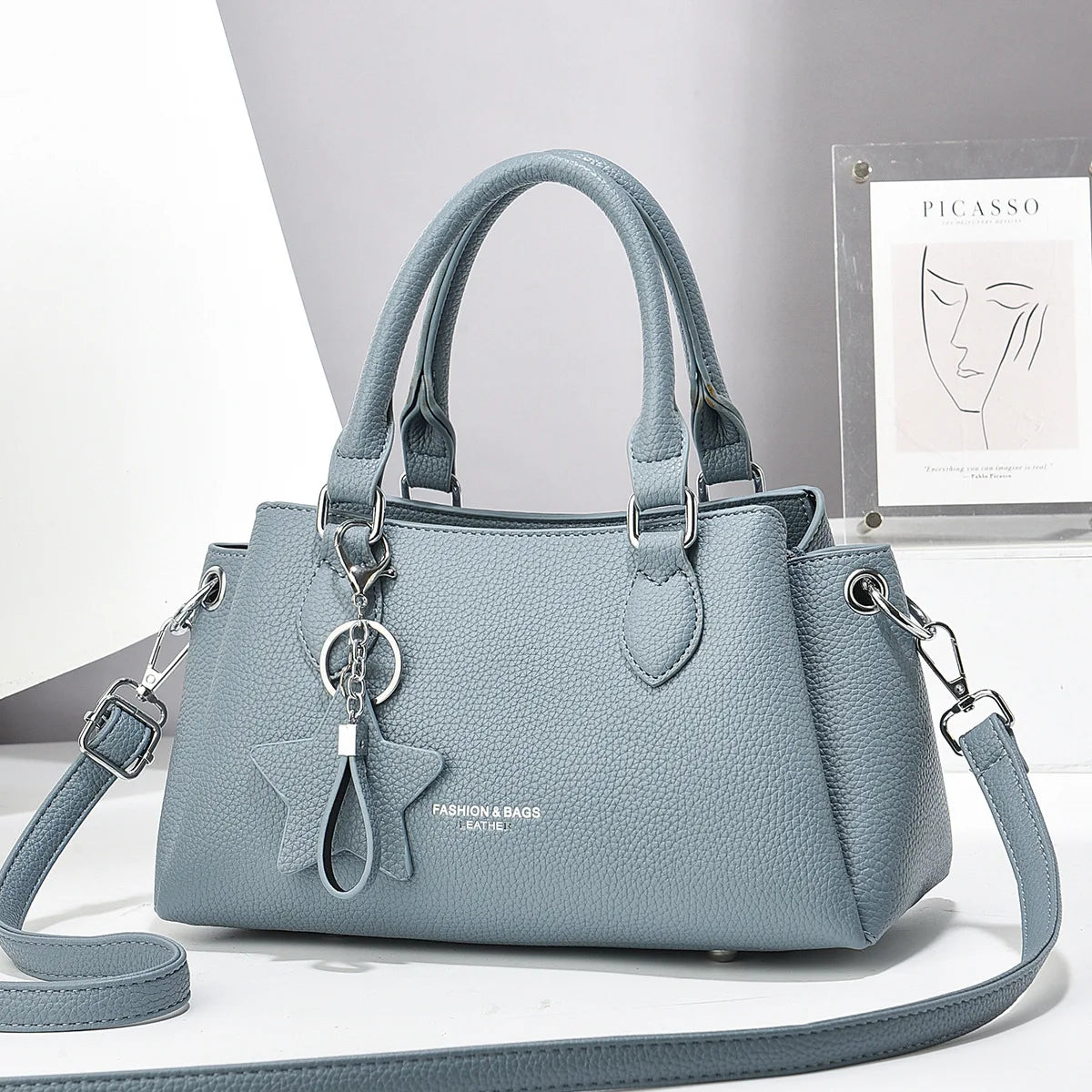 New Ladies Luxury PU Leather Tote | Korean Style Designer Shoulder Bag | Trendy Fashion Crossbody with Chain Decoration | Versatile Daily & Travel Handbag (Model A91608)