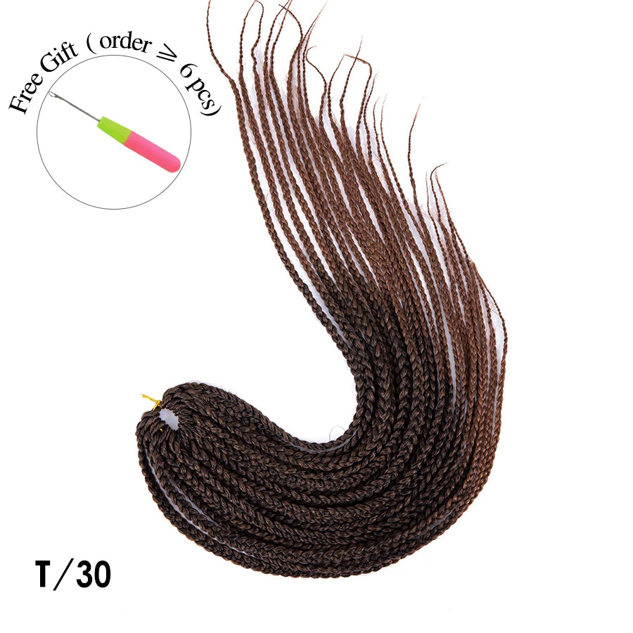High Quality Ombre Brown & Blonde Synthetic Box Braids Crochet Hair Extensions - 12", 16", 20", 24" & 30" Pre-Looped Braids - High Temperature Fiber 22 Strands/Pack Tangle-Free Crochet Braids Luxegan