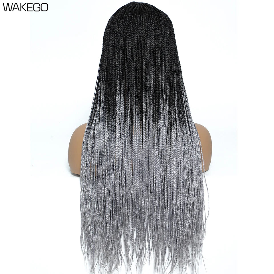 Wakego 26 Inch Ombre Box Braided Wigs For Black Women Braided Wig Fake Scalp Heat Resistant Braiding Hair Wig Peruca Sintetica Luxegan