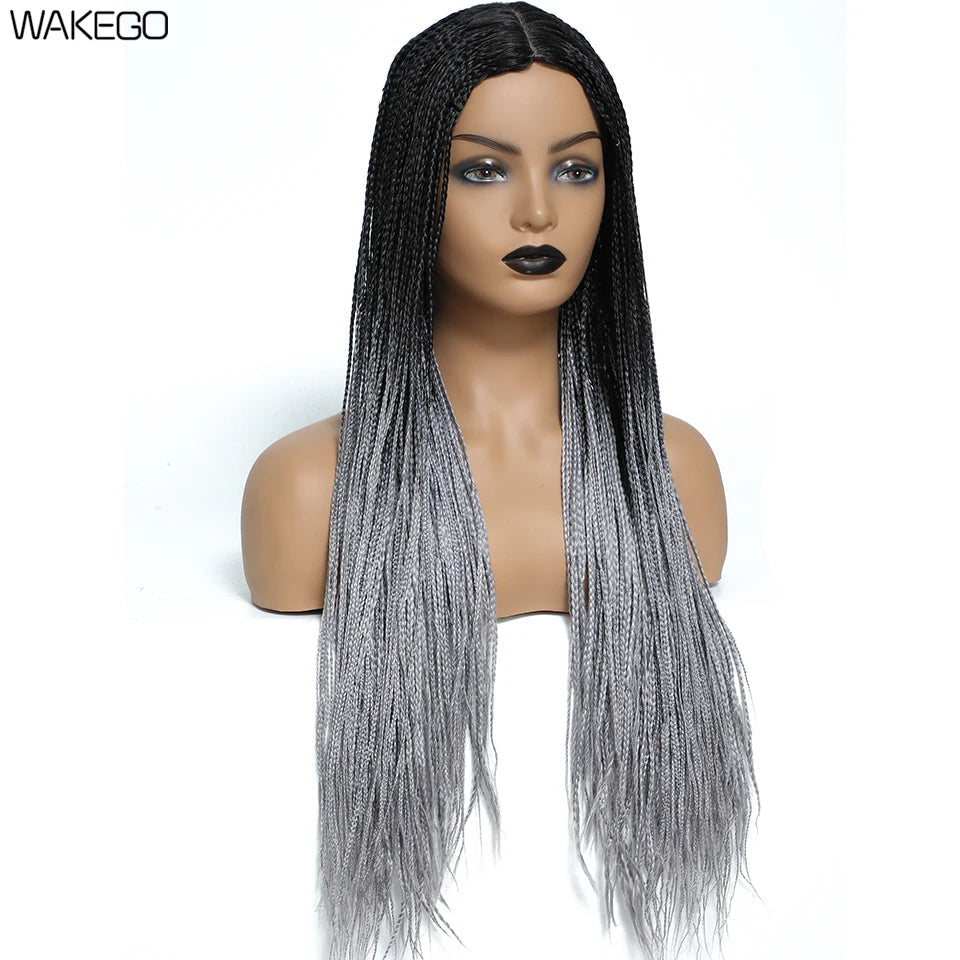 Wakego Black Braided African Wig Handmade Box Braids Wig Natural Synthetic Braiding Hair Wigs For All Women Peluca Con Trenzas Luxegan