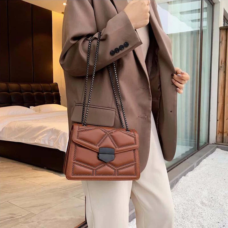 Rivet Chain Small Crossbody Bag for Women | 2022 Luxury Shoulder Messenger Bag (Trendy Lady Handbag with Flap Cover) Luxegan