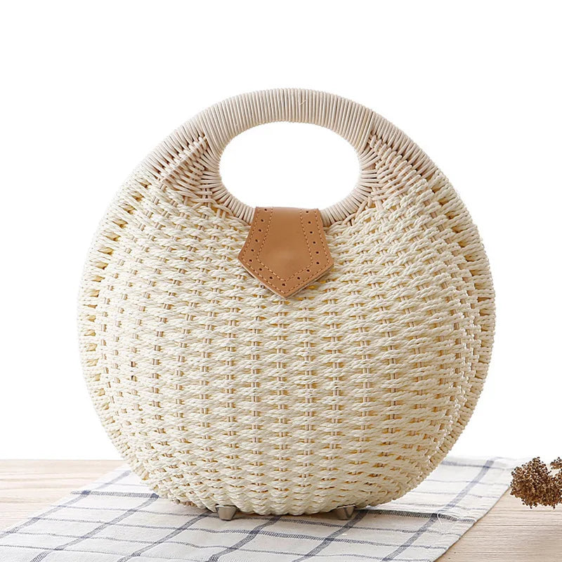 Hard Natural Rattan Shell Handbag | Bohemia Top-Handle Beach Tote & Clutch Luxegan