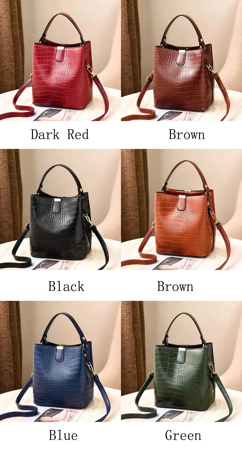 Retro Alligator Bucket Handbag for Women | Sophisticated Crocodile Pattern Large Capacity Crossbody | Elegant