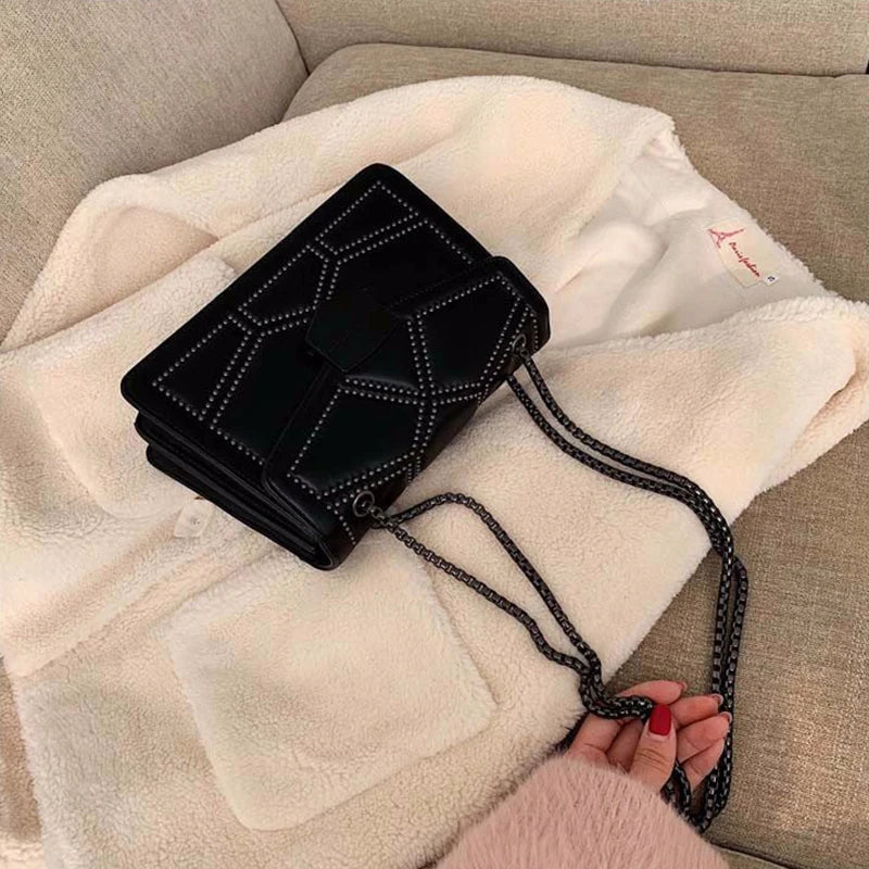 Rivet Chain Small Crossbody Bag for Women | 2022 Luxury Shoulder Messenger Bag (Trendy Lady Handbag with Flap Cover) Luxegan