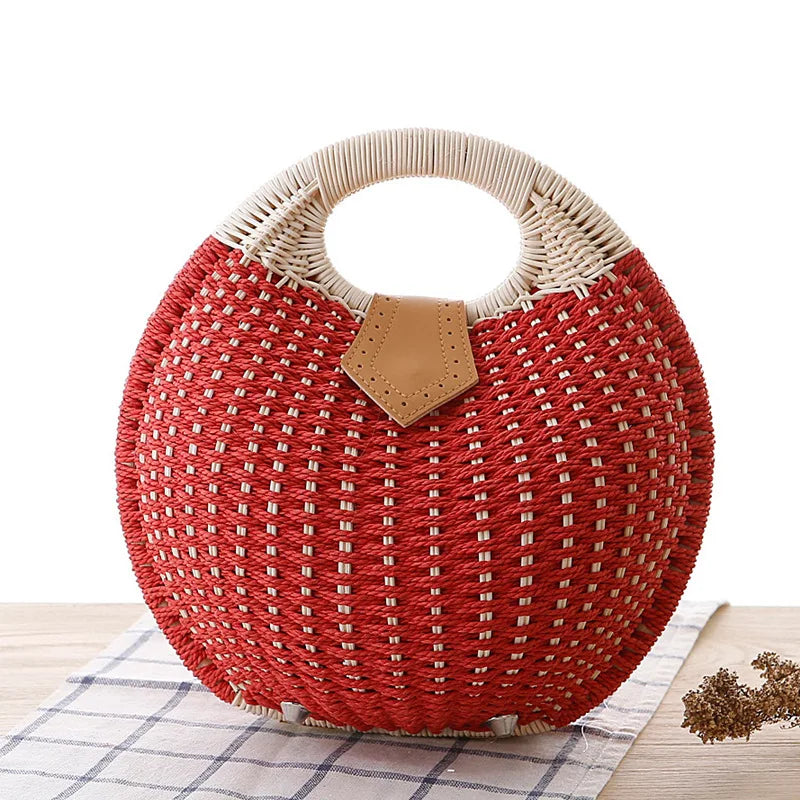 Hard Natural Rattan Shell Handbag | Bohemia Top-Handle Beach Tote & Clutch Luxegan