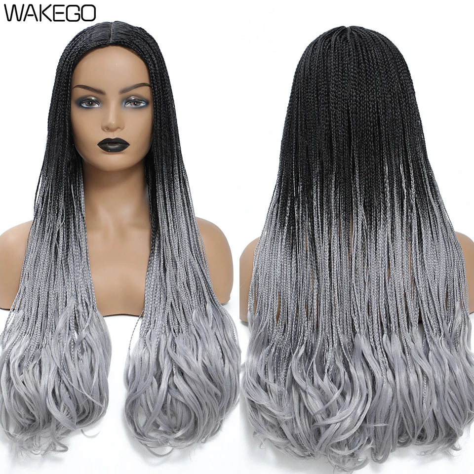 26 Inch Long Box Braid Wig With Curly End African synthetic Braided Wigs For Women Fake Scalp Heat Resistant Braiding Hair Wig Luxegan