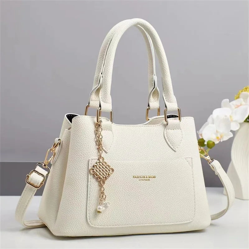 New Designer Women’s Preppy Style Tote Purse | Ladies' Fashion Shoulder Bag with Chain Decoration | Trendy PU Leather Portable Handbag | Versatile All-Season Zippered Tote (Model BTL-22866) Luxegan