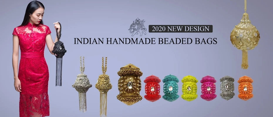 Indian Handmade Heavy Industry Bead Handbag | Embroidered Rhinestone Pearl Diagonal Tote & Women's Wedding Party Bag