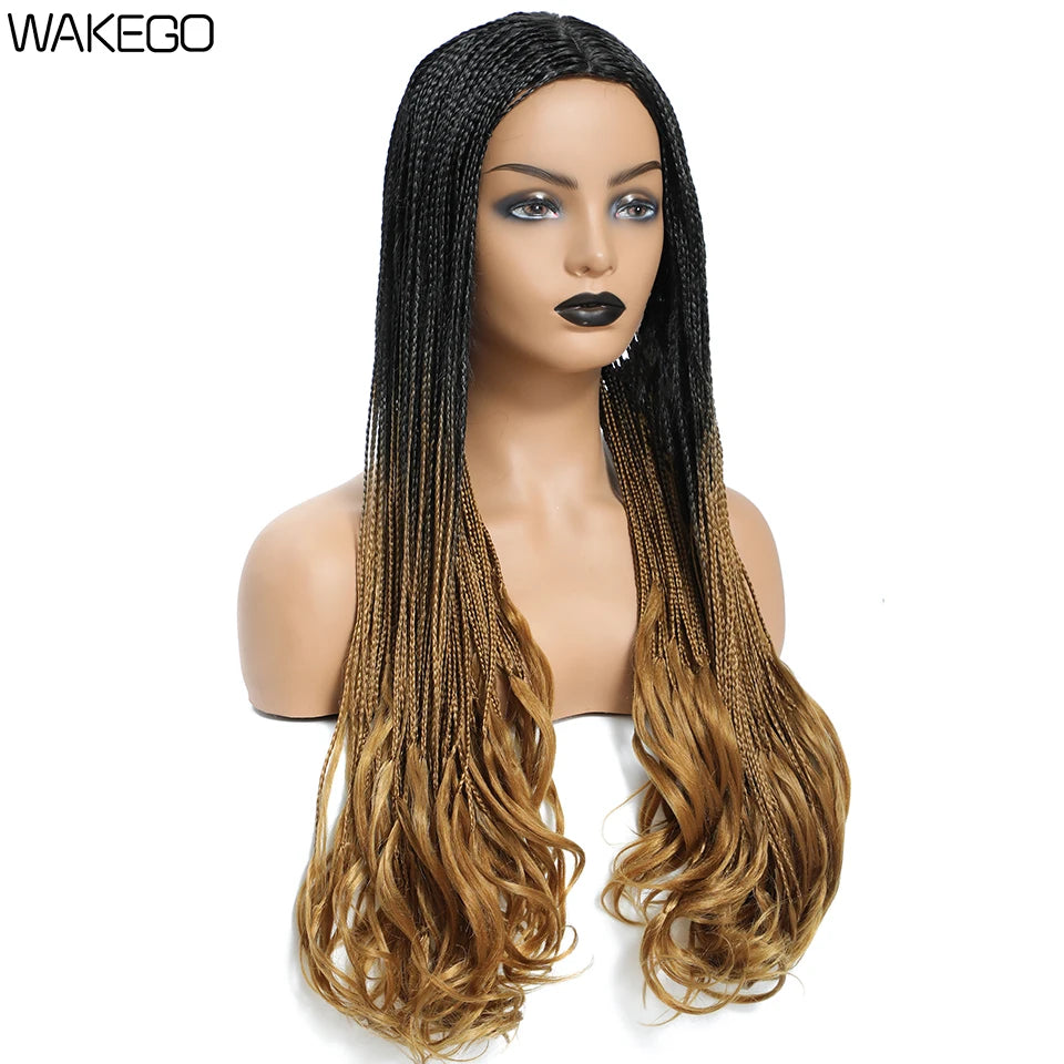 26 Inch Long Box Braid Wig With Curly End African synthetic Braided Wigs For Women Fake Scalp Heat Resistant Braiding Hair Wig Luxegan