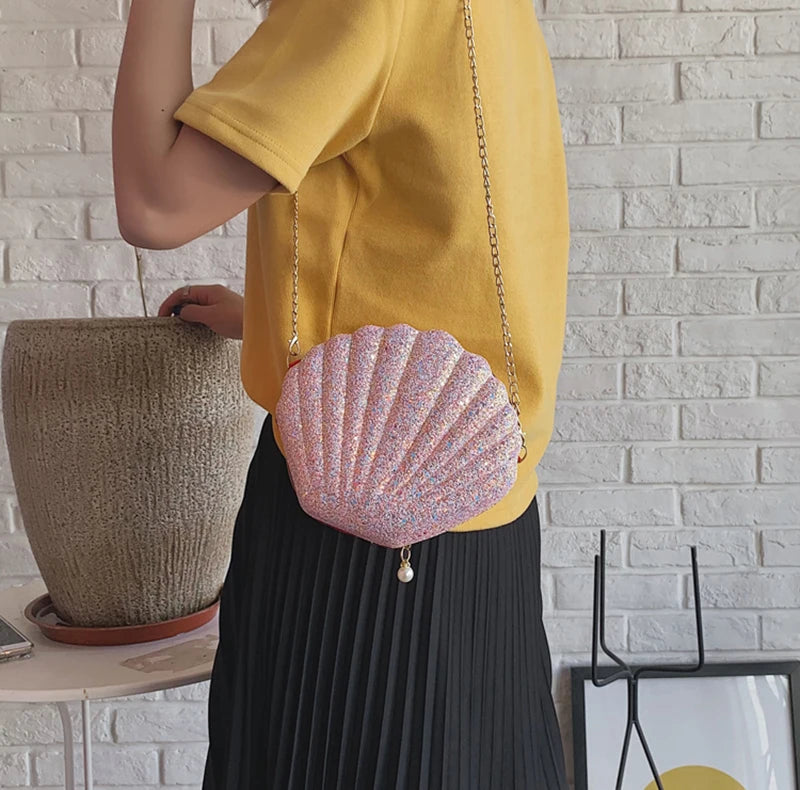 Fashion Sequined Shell Crossbody | Structured PVC Clutch Purse Luxegan