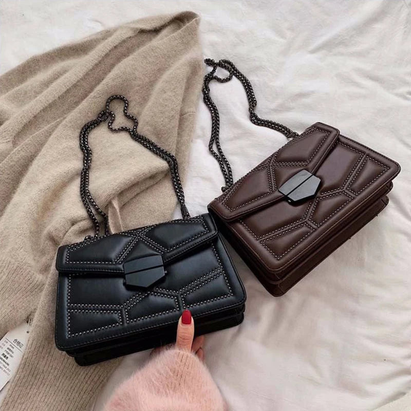 Rivet Chain Small Crossbody Bag for Women | 2022 Luxury Shoulder Messenger Bag (Trendy Lady Handbag with Flap Cover) Luxegan