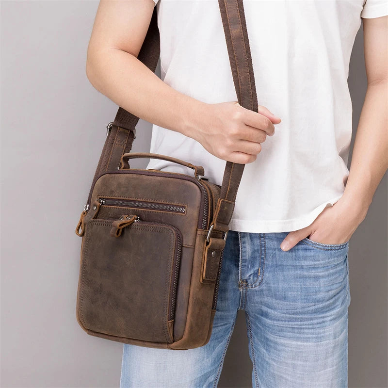 Newsbirds Vintage Leather Messenger Bag | Genuine Crazy Horse Cowhide Shoulder Bag | Retro Satchel Crossbody