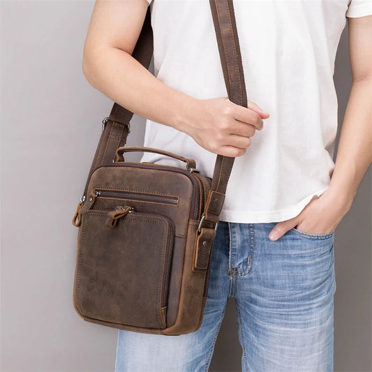 Newsbirds Vintage Leather Messenger Bag | Genuine Crazy Horse Cowhide Shoulder Bag | Retro Satchel Crossbody for Men | Professional Daily School & Book Bag | Handcrafted Versatile Male Handbag Luxegan