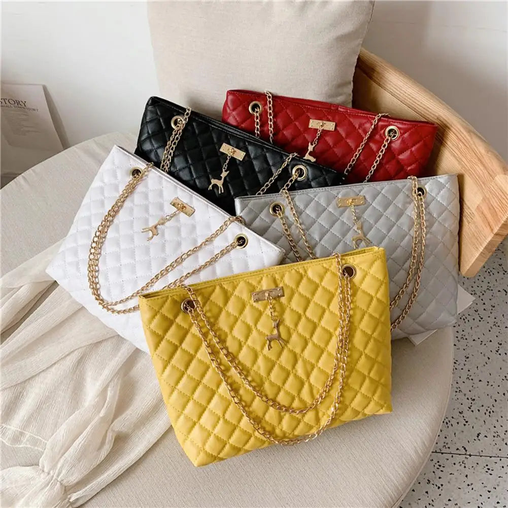 Classic Diamond Lattice Handbag | Fashion Women's Large Capacity Top-handle Bags & Pure Color Thin Chain Shoulder Crossbody Bag Luxegan
