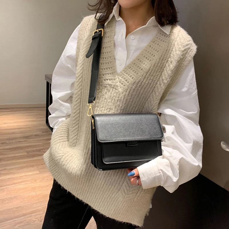 Vintage Shoulder Bag for Women | Simple Solid Color Messenger Bag & Small Square Crossbody Luxegan