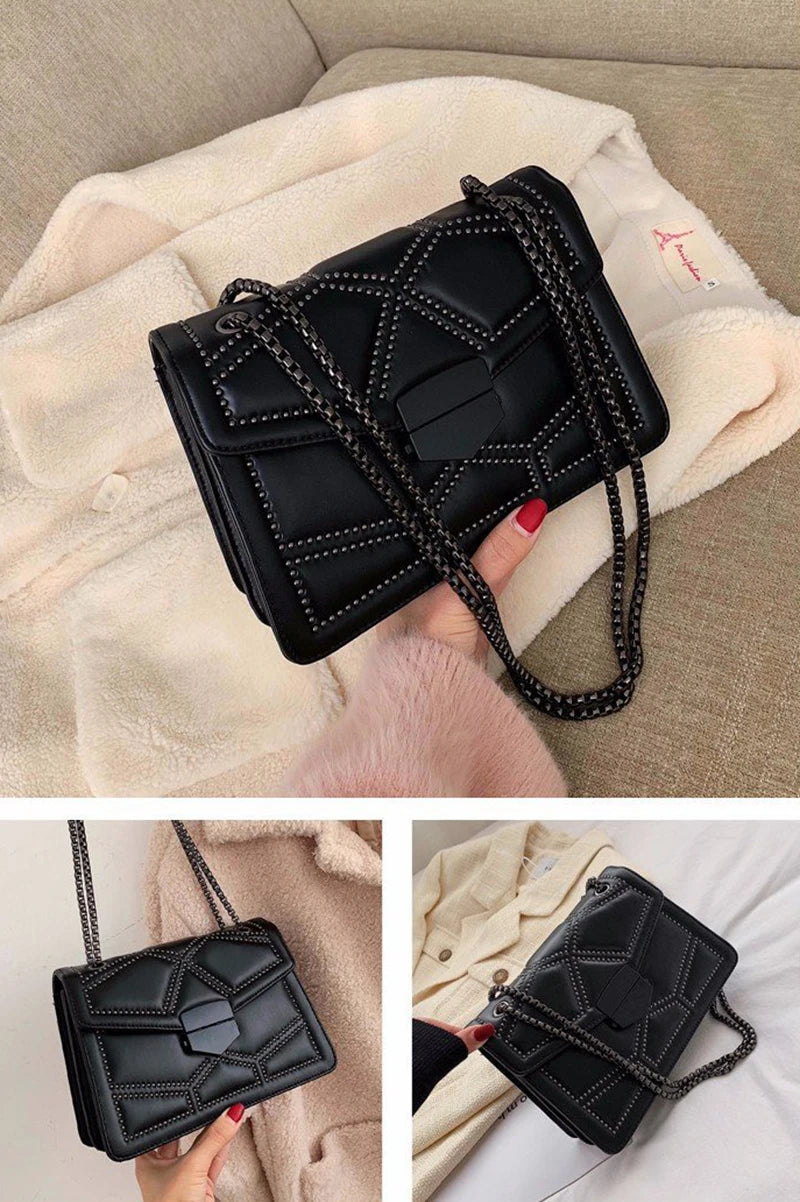 Rivet Chain Small Crossbody Bag for Women | 2022 Luxury Shoulder Messenger Bag (Trendy Lady Handbag with Flap Cover) Luxegan