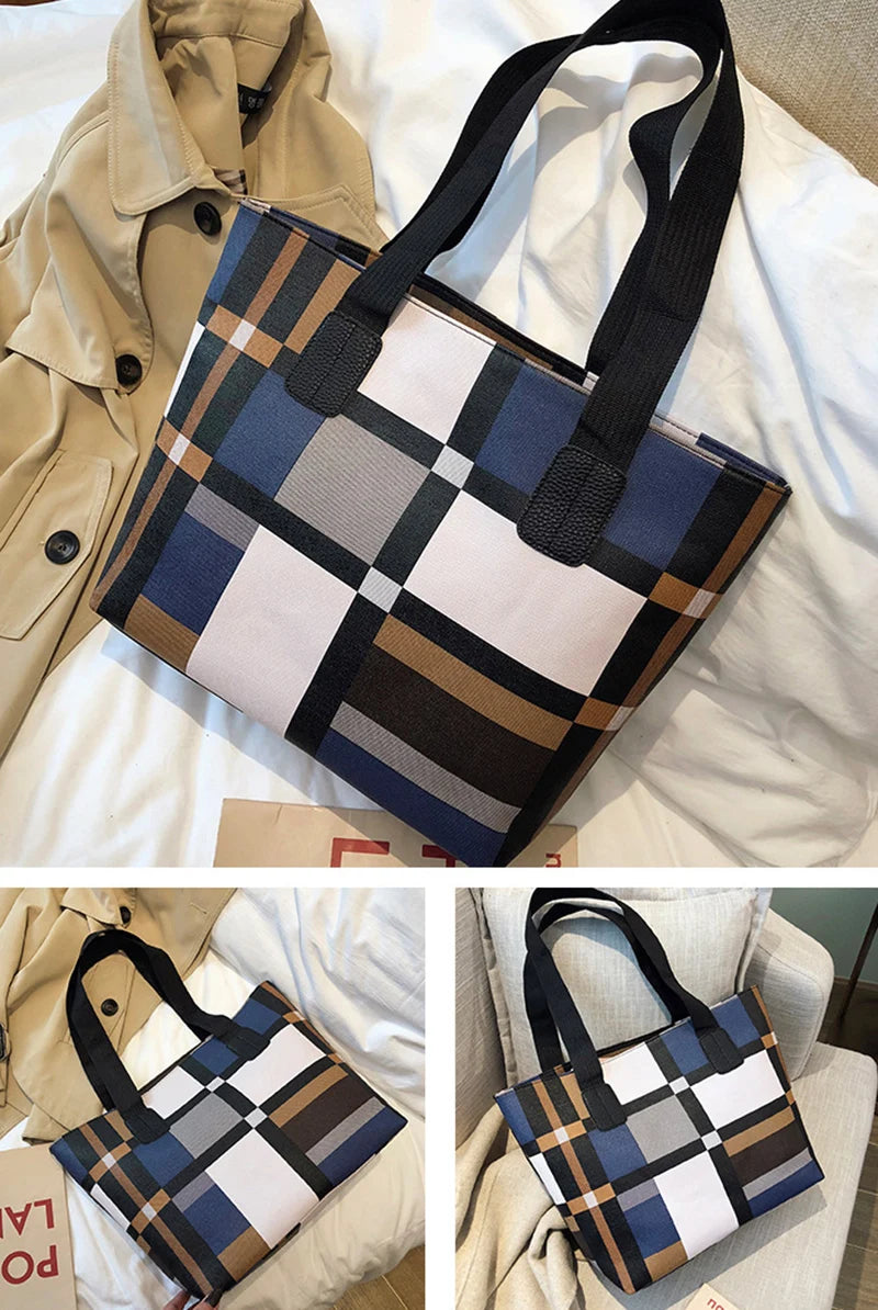 Large Capacity PU Leather Patchwork Tote | Soft Shoulder Shopping Bag Luxegan