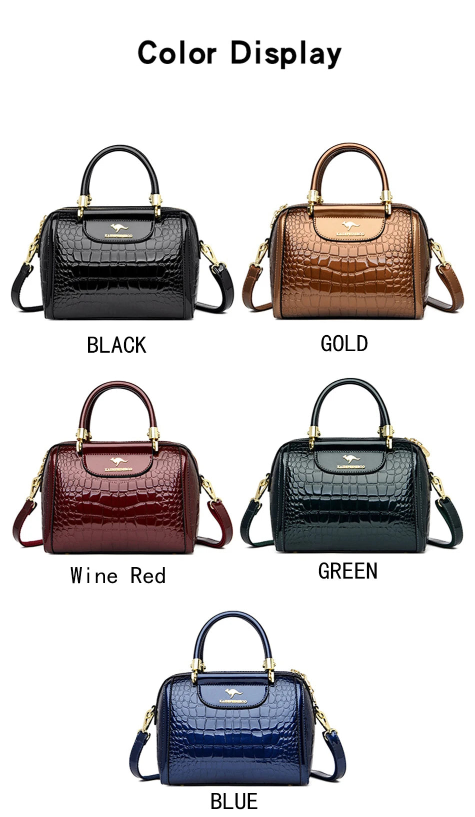 Luxury Patent Leather Handbag | Sophisticated "Crocodile Pattern" Boston Silhouette | Elegant "Sequined & Letter" Detail Crossbody | "Dignified" Alligator Texture Messenger Purse for Radiant Versatile Styling Luxegan