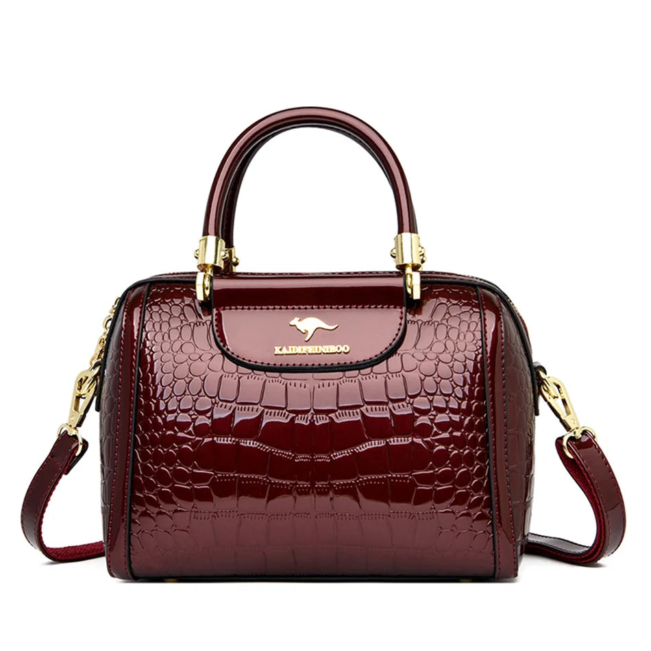Luxury Patent Leather Handbag | Sophisticated "Crocodile Pattern" Boston Silhouette | Elegant "Sequined & Letter" Detail Crossbody | "Dignified" Alligator Texture Messenger Purse for Radiant Versatile Styling Luxegan