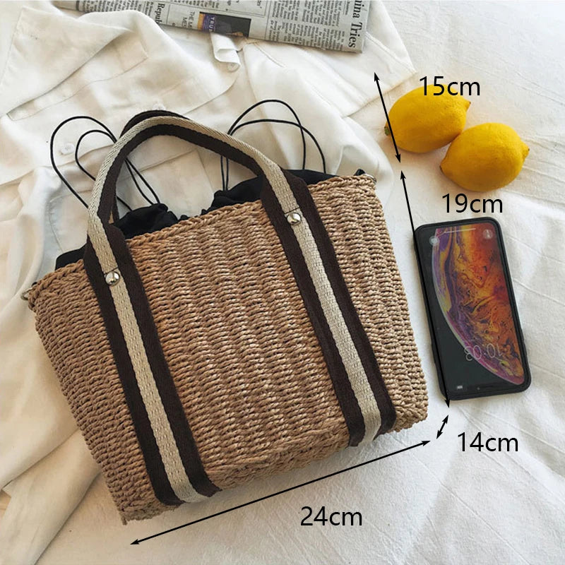 Summer Straw Handbag | Large Capacity Woven Shoulder Bag & Bohemian Beach Tote Luxegan