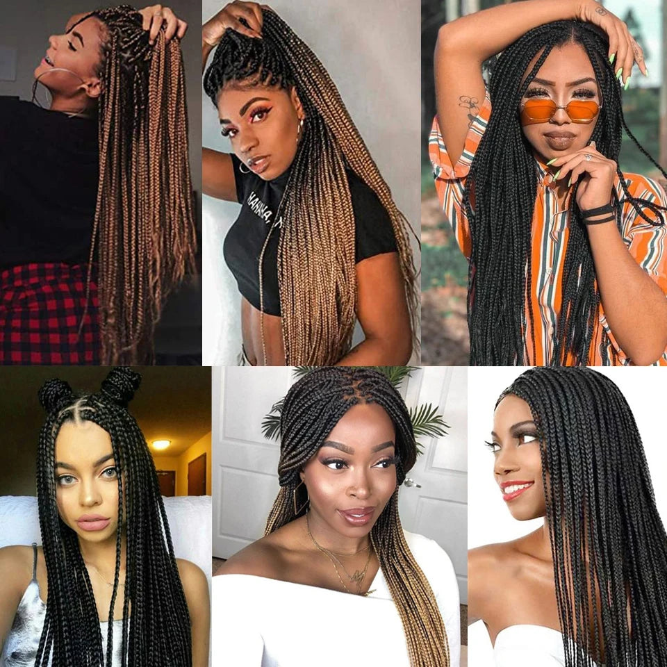 Wakego Black Braided African Wig Handmade Box Braids Wig Natural Synthetic Braiding Hair Wigs For All Women Peluca Con Trenzas Luxegan