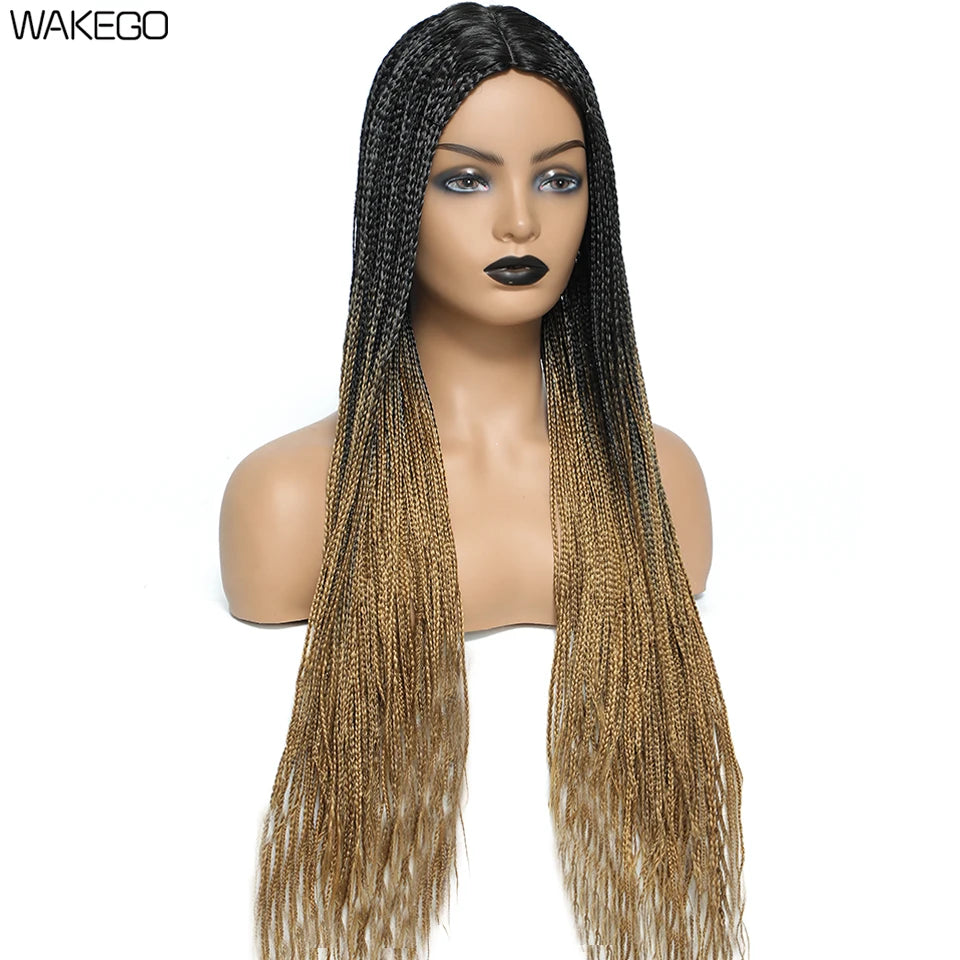 Wakego Box Braided Wigs for Black Women 26" Long Braids Wigs Fake Scalp Synthetic Heat Resistant Fiber Micro Braid Wig Daily Use Luxegan