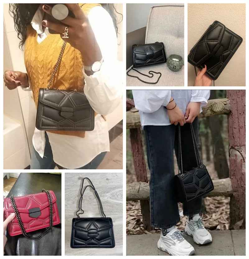 Rivet Chain Small Crossbody Bag for Women | 2022 Luxury Shoulder Messenger Bag (Trendy Lady Handbag with Flap Cover) Luxegan