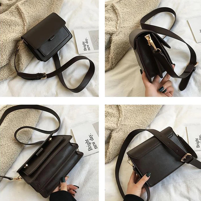 Vintage Shoulder Bag for Women | Simple Solid Color Messenger Bag & Small Square Crossbody Luxegan