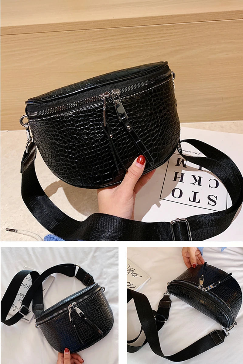 Luxury Saddle Chest Bag | Soft Stone Pattern Chain Crossbody Luxegan