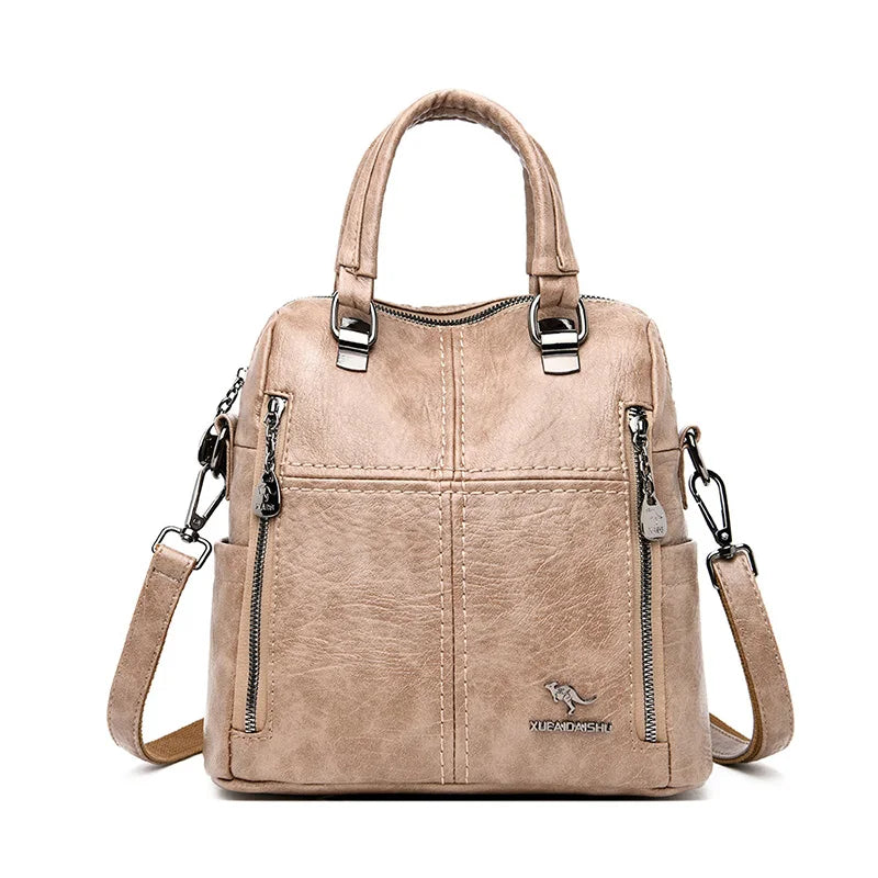 Premium Sheepskin Leather Multifunction Handbag | Luxury Designer Large Capacity Travel Backpack & Shoulder
