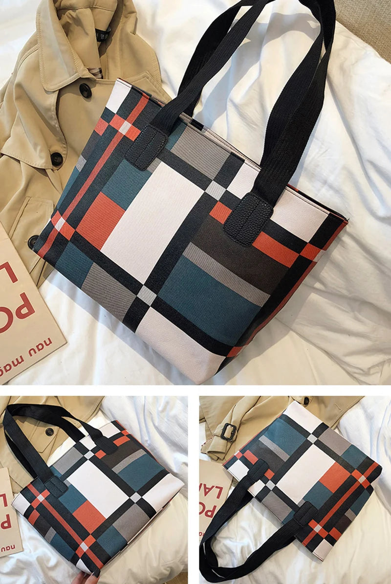 Large Capacity PU Leather Patchwork Tote | Soft Shoulder Shopping Bag Luxegan