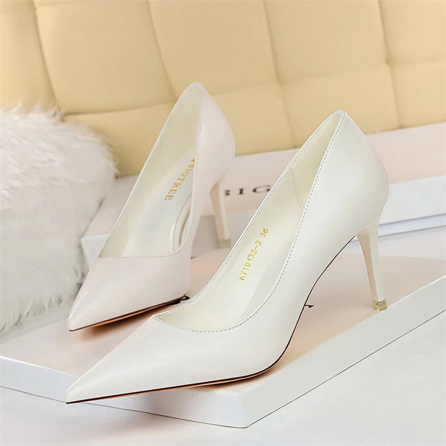 Soft Leather Concise High Heels | Sophisticated 7.5cm & 10.5cm Pointed Toe Pumps | Elegant "Handmade Candy Color" Silhouette | "Dignified" Slip-On Office & Wedding Shoes for Radiant Versatile Styling Luxegan