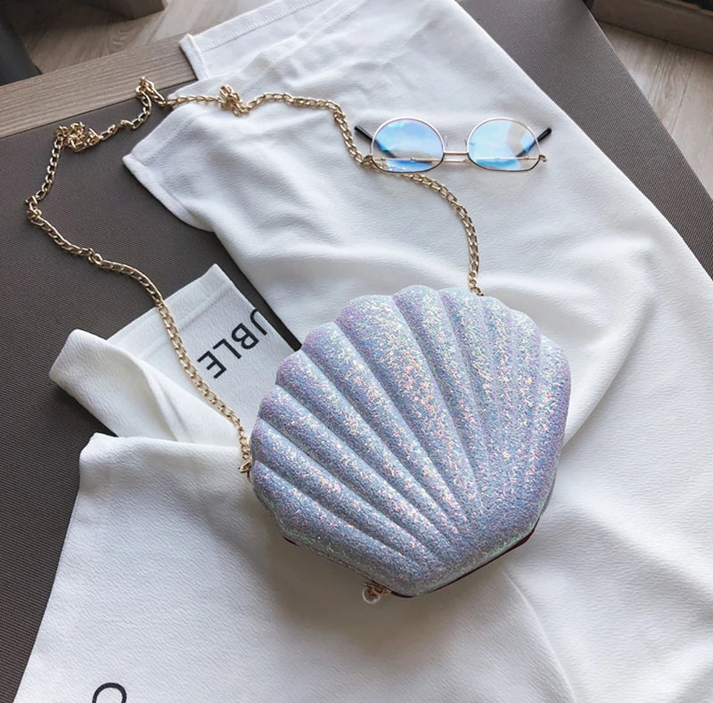 Fashion Sequined Shell Crossbody | Structured PVC Clutch Purse Luxegan