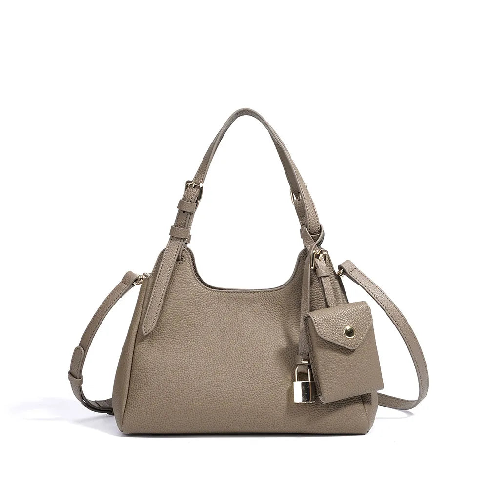 Women’s Genuine Cowhide Leather Shoulder Bag | Luxurious Fashion Handbag with Detachable Mini Pouch | Adjustable Strap Crossbody | Vintage Candy Pattern Leather Tote (Model JYH-2209) Luxegan