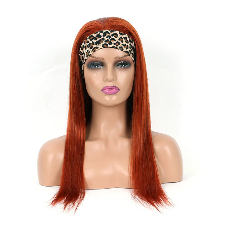 Sleek Straight Headband Scarf Wig | #350 Ginger & #1B/30 Auburn Brazilian Remy Human Hair | 150% Density Glueless Full Machine-Made Beginner-Friendly Wig Luxegan