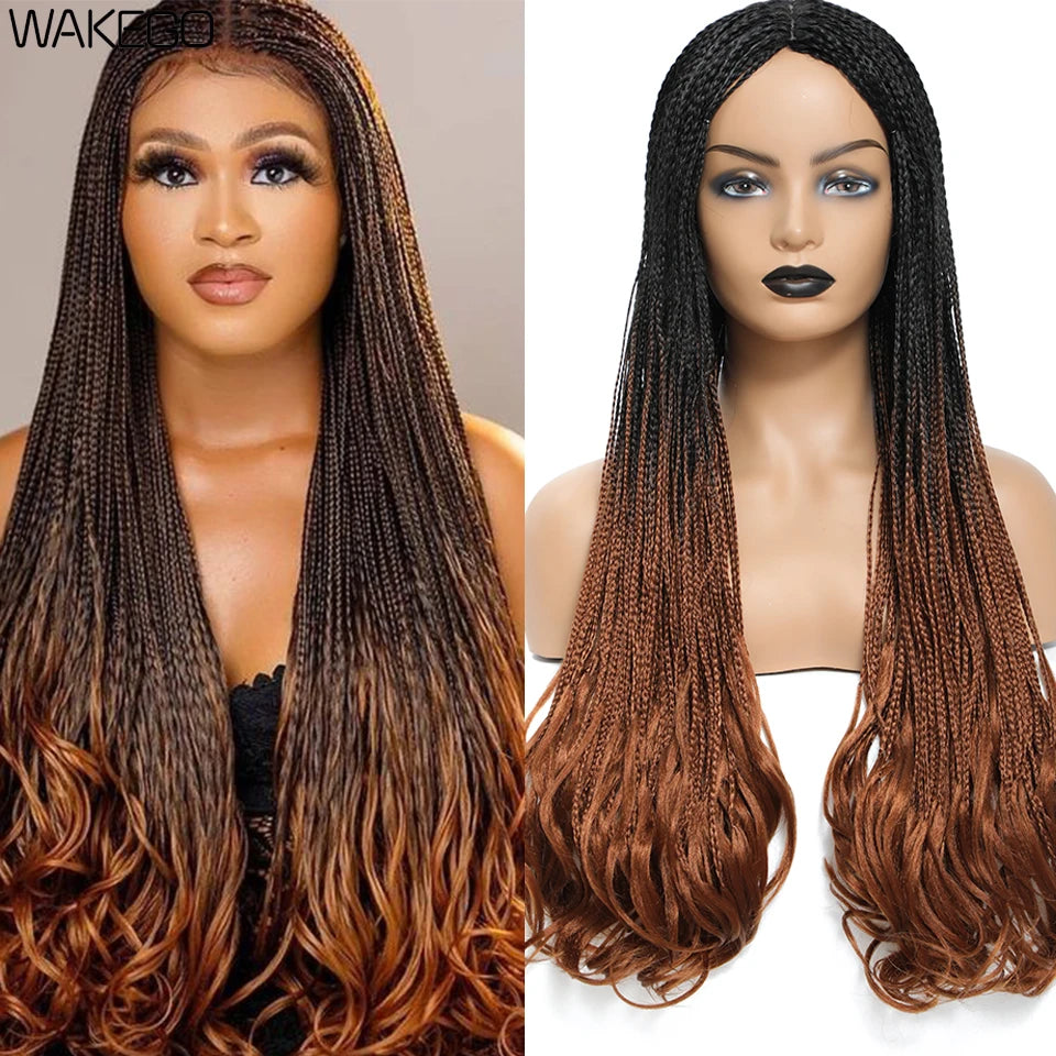 26 Inch Long Box Braid Wig With Curly End African synthetic Braided Wigs For Women Fake Scalp Heat Resistant Braiding Hair Wig Luxegan