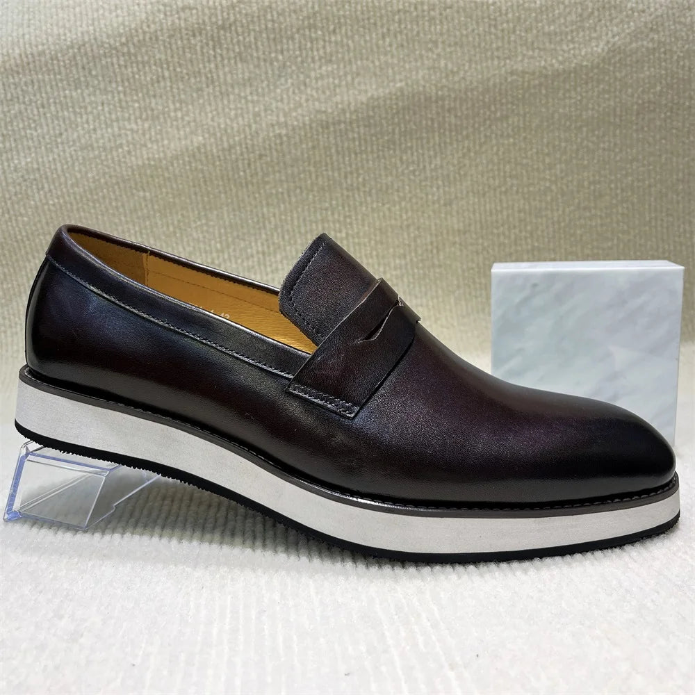 Men's Genuine Leather Formal Loafers | Sophisticated Handmade Pointed Toe Design | Elegant "Hard-Wearing" Business Casual Slip-Ons | "Dignified" All-Season Dress Shoes for Radiant Versatile Styling Luxegan