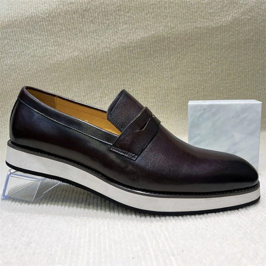 Men's Genuine Leather Formal Loafers | Sophisticated Handmade Pointed Toe Design | Elegant "Hard-Wearing" Business Casual Slip-Ons | "Dignified" All-Season Dress Shoes for Radiant Versatile Styling Luxegan