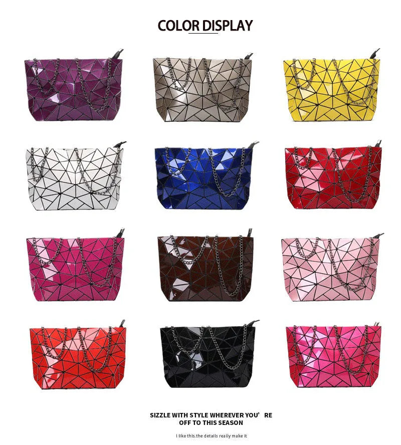 Women’s Geometric Chain Shoulder Bag | Fashion Folding Messenger Bag | Trendy PU Leather Hobo Crossbody | Versatile Plain Geometric Clutch & Evening Bag (Model 2037) Luxegan