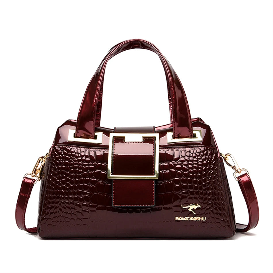 2-Layer Large Capacity Tote Bag | Luxury Handbags Women's Designer Crocodile Pattern Ladies Boston - view 20