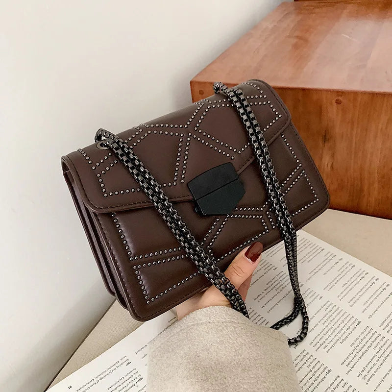 Rivet Chain Small Crossbody Bag for Women | 2022 Luxury Shoulder Messenger Bag (Trendy Lady Handbag with Flap Cover) Luxegan