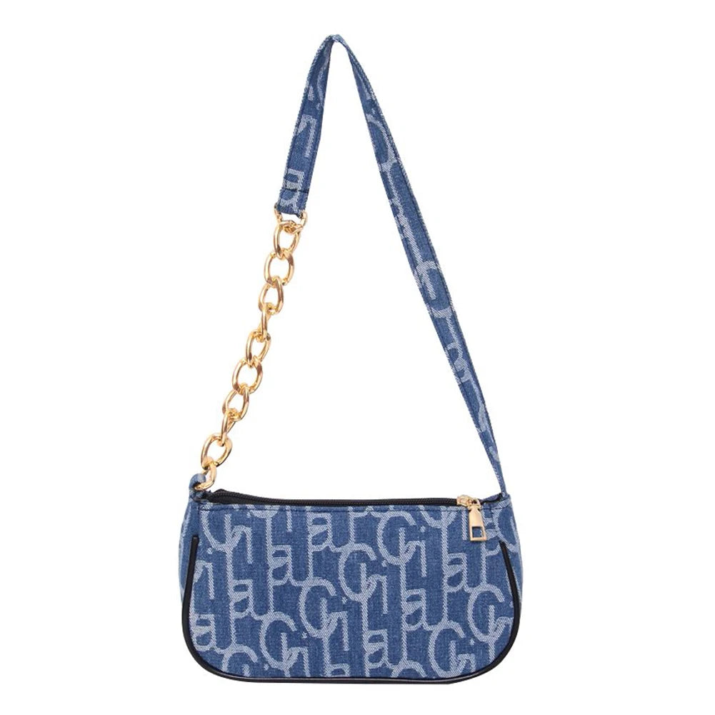 Letter Print Baguette Bag | Soft Chain Small Purse Underarm Bag Luxegan
