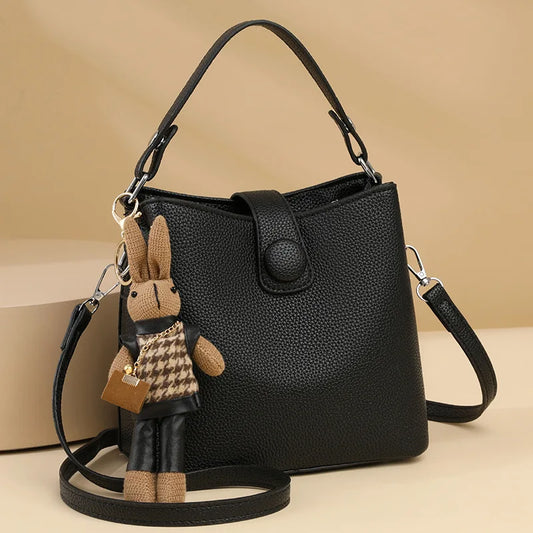 High-End Autumn/Winter Women’s Bucket Bag | Fashionable and Versatile Single-Shoulder Crossbody | Hand-Held Small Candy Style Purse | Travel-Ready PU Leather Mini Tote Luxegan