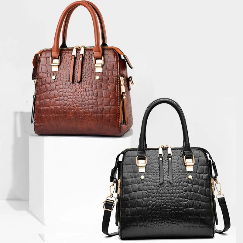 Luxury Crocodile Pattern Handbag for Women | Winter New PU Leather Tassel Shoulder Bag (Brands Design Handle Bag, Lady Purse) Luxegan