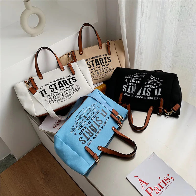 Casual Letter Design Canvas Tote | Soft Large Capacity Shoulder Bag Luxegan
