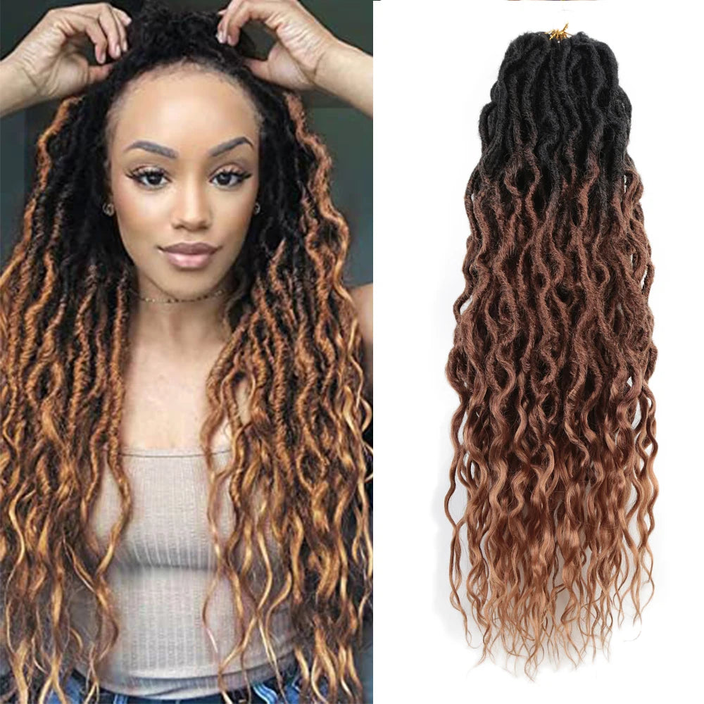 Goddess Locs Wavy Faux Locs Crochet Hair | 16–24 Inch Luxegan