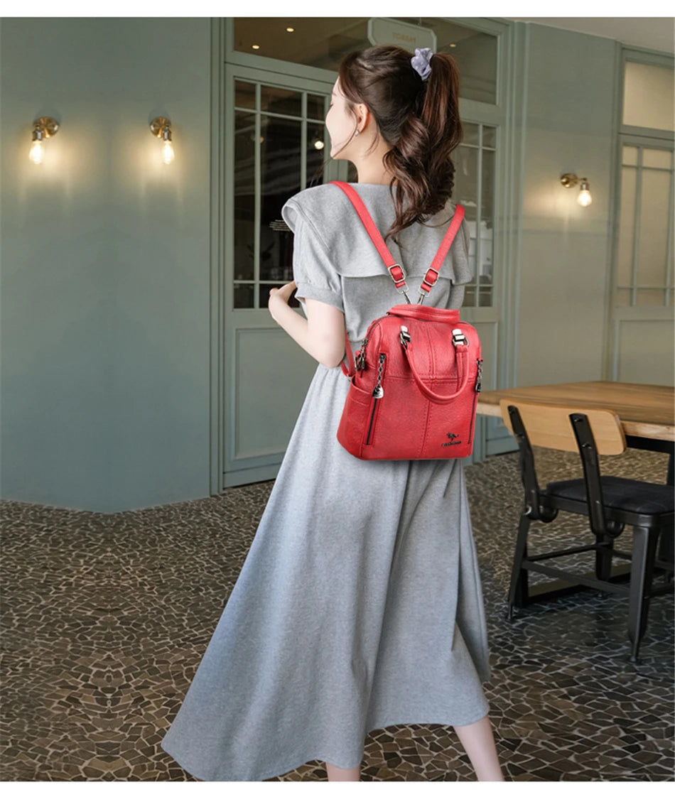 Premium Sheepskin Leather Multifunction Handbag | Luxury Designer Large Capacity Travel Backpack & - view 2